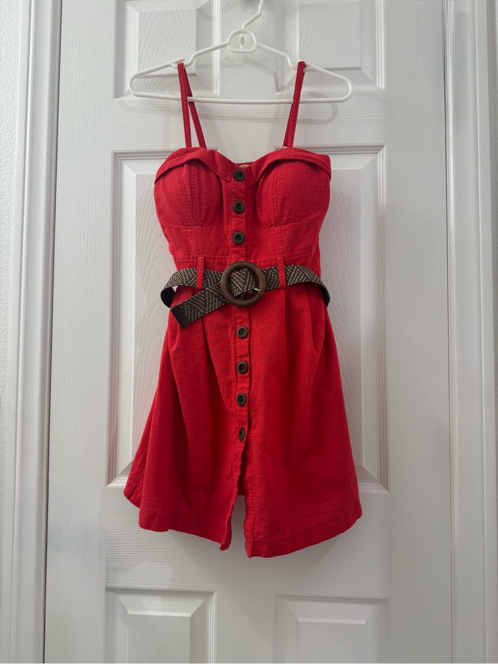 Forever 21 Red Button Down Sweetheart Mini Dress with Belt Size Medium